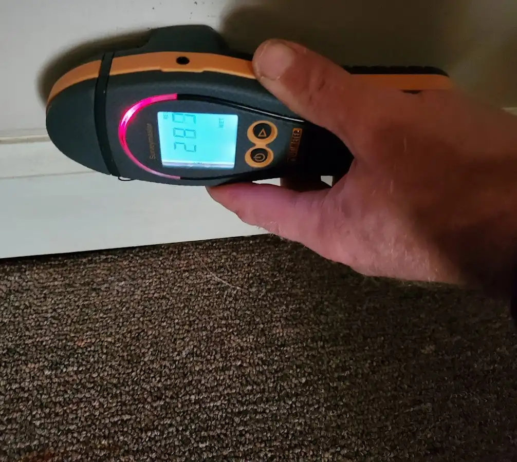 Moisture detection at baseboard during Burst Pipe Cleanup in Callaway